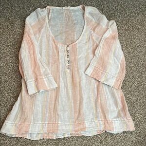 Anthropologie Lilka Linen Blend Striped 3/4 Sleeve Blouse